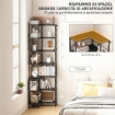 LIBRERIA AD ANGOLO A 7 RIPIANI, SCAFFALE INDUSTRIALE, EFFETTO LEGNO NERO