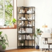 LIBRERIA AD ANGOLO A 7 RIPIANI, SCAFFALE INDUSTRIALE, EFFETTO LEGNO NERO