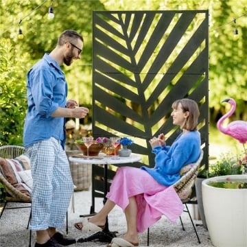 SEPARÈ A 3 ANTE VERTICALI IN ACCIAIO CON MOTIVO A FOGLIA DI BANANA, 122X45X198 CM, NERO