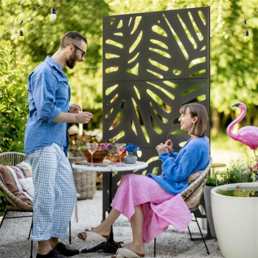 SEPARÈ A 3 ANTE VERTICALI IN ACCIAIO CON MOTIVO TROPICALE, 122X45X198 CM, NERO