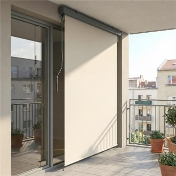 Tenda a Rullo Avvolgibile in Poliestere Anti-UV con Cassetta in Alluminio e Manovella, 250x160 cm, Bianco Crema
