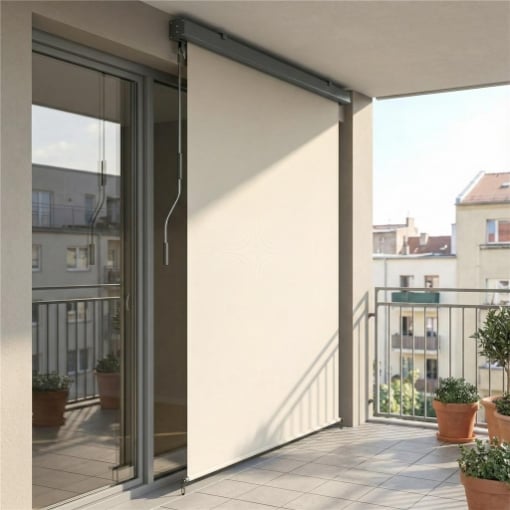 Tenda a Rullo Avvolgibile in Poliestere Anti-UV con Cassetta in Alluminio e Manovella, 250x160 cm, Bianco Crema