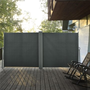 Divisore da Giardino Regolabile Anti UV con Maniglia, in Metallo e Poliestere 180 g/m¦, 600x180 cm, Grigio