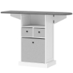 MOBILE ASSE DA STIRO PIEGHEVOLE A ROTELLE CON RIPIANO APERTO E 3 CASSETTI, 121X37X89.5 CM, BIANCO E GRIGIO