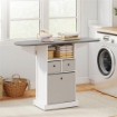 MOBILE ASSE DA STIRO PIEGHEVOLE A ROTELLE CON RIPIANO APERTO E 3 CASSETTI, 121X37X89.5 CM, BIANCO E GRIGIO