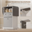 MOBILE ASSE DA STIRO PIEGHEVOLE A ROTELLE CON RIPIANO APERTO E 3 CASSETTI, 121X37X89.5 CM, BIANCO E GRIGIO