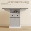 MOBILE ASSE DA STIRO PIEGHEVOLE A ROTELLE CON RIPIANO APERTO E 3 CASSETTI, 121X37X89.5 CM, BIANCO E GRIGIO