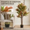 Pianta Artificiale di Croton Multicolore in PEVA e Legno con Vaso Contenitore in PP e Cemento, 55x55x120 cm