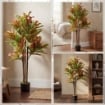 Pianta Artificiale di Croton Multicolore in PEVA e Legno con Vaso Contenitore in PP e Cemento, 55x55x120 cm