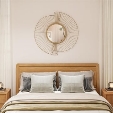 Specchio da Parete Rotondo con Strisce in Metallo e Design Plissettato, 60x60 cm, Oro