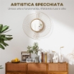 Specchio da Parete Rotondo con Strisce in Metallo e Design Plissettato, 60x60 cm, Oro