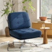 POLTRONA SALOTTO GIREVOLE RIVESTITA IN CINIGLIA CON SEDUTA LARGA, POLTRONCINA CAMERA DA LETTO MODERNA CON GAMBE IN METALLO PER SOGGIORNO, BLU SCURO