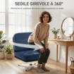 POLTRONA SALOTTO GIREVOLE RIVESTITA IN CINIGLIA CON SEDUTA LARGA, POLTRONCINA CAMERA DA LETTO MODERNA CON GAMBE IN METALLO PER SOGGIORNO, BLU SCURO