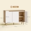 CREDENZA MODERNA A 3 ANTE CON 3 RIPIANI REGOLABILI E 5 GAMBE IN LEGNO, 107X35X76.5 CM, BIANCO E ROVERE