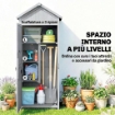 CASETTA IN LEGNO, 77X52.5X178CM, ARMADIO CON BANCO LAVORO RIBALTABILE
