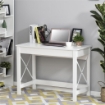 Scrivania porta PC dal Design Moderno e Minimal, in Legno e Acciaio, 105x50x76 cm, Bianco