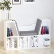 Mobile Libreria a 6 Sezioni 2 in 1 con Cuscini Morbidi, in Legno, Spugna e Poliestere, 102x30x61 cm, Bianco