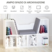 Mobile Libreria a 6 Sezioni 2 in 1 con Cuscini Morbidi, in Legno, Spugna e Poliestere, 102x30x61 cm, Bianco