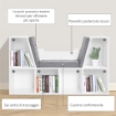 Mobile Libreria a 6 Sezioni 2 in 1 con Cuscini Morbidi, in Legno, Spugna e Poliestere, 102x30x61 cm, Bianco