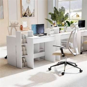 SCRIVANIA PC MODERNA CON 3 RIPIANI APERTI E CASSETTO, IN LEGNO BIANCO, 100X40X90 CM