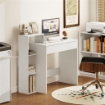 SCRIVANIA PC MODERNA CON 3 RIPIANI APERTI E CASSETTO, IN LEGNO BIANCO, 100X40X90 CM