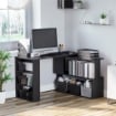 Scrivania Angolare con Piano Girevole a 360¦ e 5 Ripiani, 120x110x74.5 cm, Nero