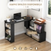 Scrivania Angolare con Piano Girevole a 360¦ e 5 Ripiani, 120x110x74.5 cm, Nero