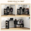 Scrivania Angolare con Piano Girevole a 360¦ e 5 Ripiani, 120x110x74.5 cm, Nero