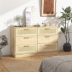 CASSETTIERA 6 CASSETTI STILE BOHO PER CAMERA E INGRESSO IN LEGNO E RATTAN, 110X40X69 CM, ROVERE