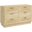 CASSETTIERA 6 CASSETTI STILE BOHO PER CAMERA E INGRESSO IN LEGNO E RATTAN, 110X40X69 CM, ROVERE
