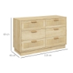 CASSETTIERA 6 CASSETTI STILE BOHO PER CAMERA E INGRESSO IN LEGNO E RATTAN, 110X40X69 CM, ROVERE