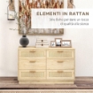 CASSETTIERA 6 CASSETTI STILE BOHO PER CAMERA E INGRESSO IN LEGNO E RATTAN, 110X40X69 CM, ROVERE