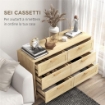CASSETTIERA 6 CASSETTI STILE BOHO PER CAMERA E INGRESSO IN LEGNO E RATTAN, 110X40X69 CM, ROVERE