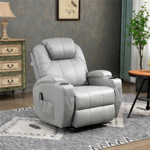 POLTRONA MASSAGGIANTE E RECLINABILE CON POGGIAPIEDI E TELECOMANDO, IN PELLE PU, 89X99X106 CM, GRIGIO