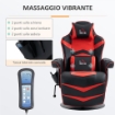 SEDIA DA GAMING MASSAGGIANTE CON POGGIAPIEDI E CUSCINO, IN FINTA PELLE, 79.5X82.5X111.5 CM, NERO E ROSSO
