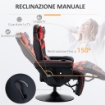 SEDIA DA GAMING MASSAGGIANTE CON POGGIAPIEDI E CUSCINO, IN FINTA PELLE, 79.5X82.5X111.5 CM, NERO E ROSSO