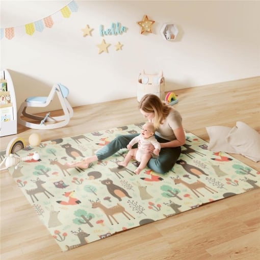 TAPPETO PER BAMBINI 0-6 ANNI A TEMA FORESTA CON SUPERFICIE IMPERMEABILE IN XPE MULTICOLORE, 196X176X1.5 CM