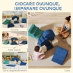 SET 7 BLOCCHI DI COSTRUZIONI MORBIDE PER BAMBINI FINO A 3 ANNI, RIVESTIMENTO IN VELLUTO, BLU
