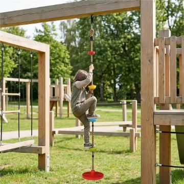 Corda Arrampicata Bambini con Pedane e Seduta a Disco, in HDPE e PE, Ï30x4 cm, Rosso