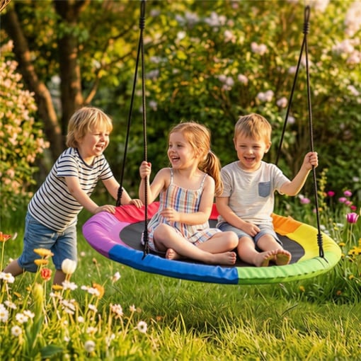 ALTALENA NIDO PER BAMBINI 3-8 ANNI CON CORDE E CINGHIE, IN PE E TESSUTO OXFORD, 100X100X180 CM, MULTICOLORE