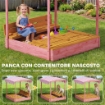 Sabbiera per Bambini 3-6 Anni con Tettuccio Fenicotteri, Sedute Pieghevoli, Coperchio e Fodera Inclusa, Sabbionaia per Bambini in Legno di Abete, 134.5x127.5x130 cm, Rosa
