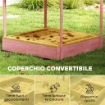 Sabbiera per Bambini 3-6 Anni con Tettuccio Fenicotteri, Sedute Pieghevoli, Coperchio e Fodera Inclusa, Sabbionaia per Bambini in Legno di Abete, 134.5x127.5x130 cm, Rosa
