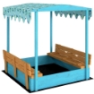Sabbiera per Bambini 3-6 Anni con Tettuccio Dinosauri, Sedute Pieghevoli, Coperchio e Fodera Inclusa, Sabbionaia per Bambini in Legno di Abete, 134.5x127.5x130 cm, Blu