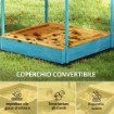 Sabbiera per Bambini 3-6 Anni con Tettuccio Dinosauri, Sedute Pieghevoli, Coperchio e Fodera Inclusa, Sabbionaia per Bambini in Legno di Abete, 134.5x127.5x130 cm, Blu