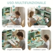 Scrivania per Bambini 5-12 Ani con 3 Ripiani e 2 Cassetti, in Legno, 90x52x105 cm, Verde