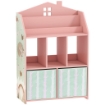 Scaffale Portagiochi Bambini in Legno FSC, 2 Contenitori Rimovibili in Tessuto e Ripiani, per Cameretta, Rosa
