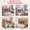 Scaffale Portagiochi Bambini in Legno FSC, 2 Contenitori Rimovibili in Tessuto e Ripiani, per Cameretta, Rosa