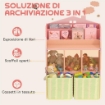 Scaffale Portagiochi Bambini in Legno FSC, 2 Contenitori Rimovibili in Tessuto e Ripiani, per Cameretta, Rosa