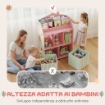 Scaffale Portagiochi Bambini in Legno FSC, 2 Contenitori Rimovibili in Tessuto e Ripiani, per Cameretta, Rosa