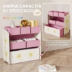 Scaffale Portagiochi Mobile Porta Giocattoli 3 Livelli 6 Cesti, Rosa